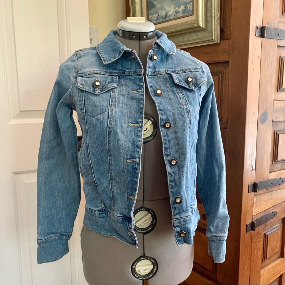 Mary-Kate and Ashley Denim Light Wash Jean Jacket with Rhinestone bling buttons